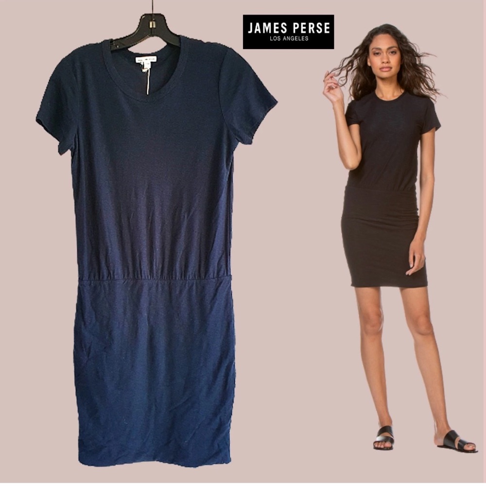 NWT $225 James Perse Crew Neck Sleeve Shirt Dress Size 3 Blue
